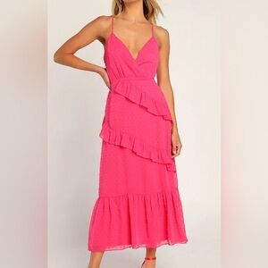 Lulu's Pink Ruffle Midi Dress
